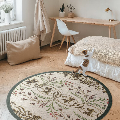 Kulatý vinylový koberec Dekorativní rostlinné ornamenty