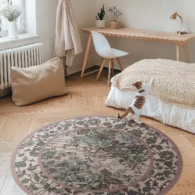 Kulatý vinylový koberec Ozdobné květiny na textilii
