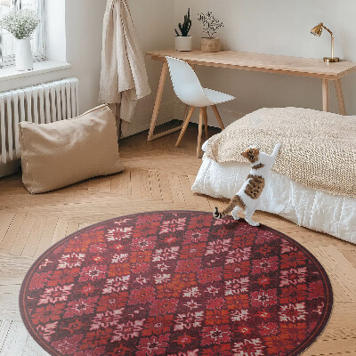 Kulatý vinylový koberec Rostlinná ozdobná šachovnice