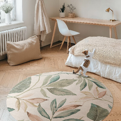 Kulatý vinylový koberec Jemné listy boho