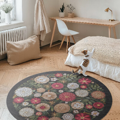 Kulatý vinylový koberec Imitace výšivky polní květinová louka vintage