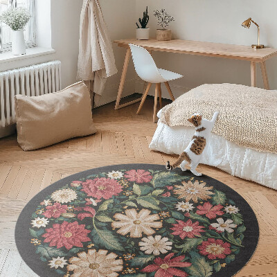 Kulatý vinylový koberec Polní květiny pastelové jemné rostliny