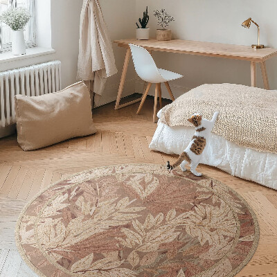 Kulatý vinylový koberec Listy ve stylu boho vintage vegetace