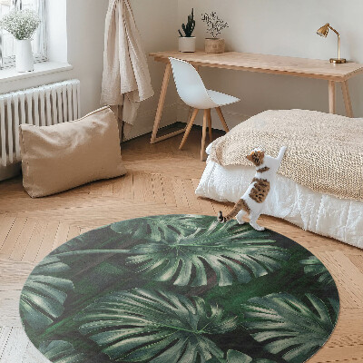 Kulatý vinylový koberec Tropické listy monstery