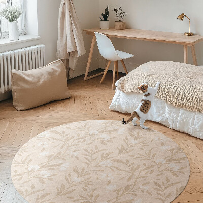 Kulatý vinylový koberec Jemný vzor jemných listů a květin boho