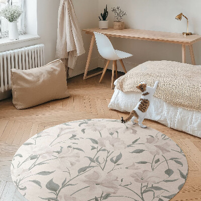 Kulatý vinylový koberec Jemné krásné květiny rostliny v boho stylu