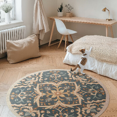 Kulatý vinylový koberec Rostlinný ornament vintage