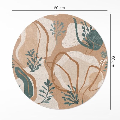Kulatý vinylový koberec Malované boho rostliny a abstraktní skvrny