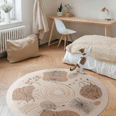 Kulatý vinylový koberec Skvrny čáry a rostliny abstraktní vzor boho