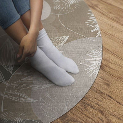 Kulatý vinylový koberec Lineární listy boho