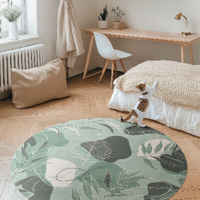 Kulatý vinylový koberec Lineární listy na pastelových boho skvrnách