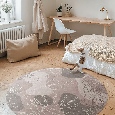 Kulatý vinylový koberec Lineární listy oblý skvrny boho
