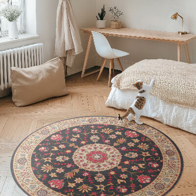Kulatý vinylový koberec Ornament s květinami a listy styl turecký
