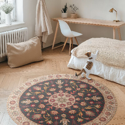 Kulatý vinylový koberec Dekorativní rostlinný motiv styl perský