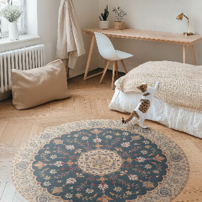 Kulatý vinylový koberec Rostlinný ornament s květinami styl perský