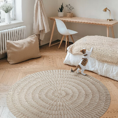 Kulatý vinylový koberec Pletený vzor v odstínech béžové