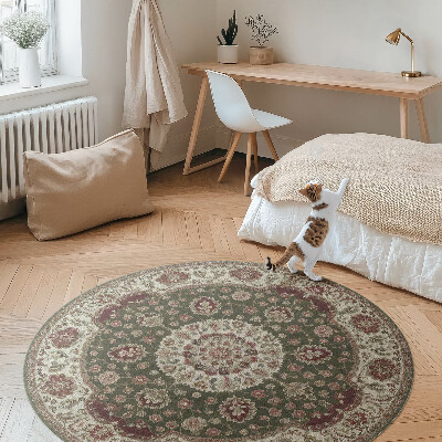 Kulatý vinylový koberec Perská zeleň mandaly