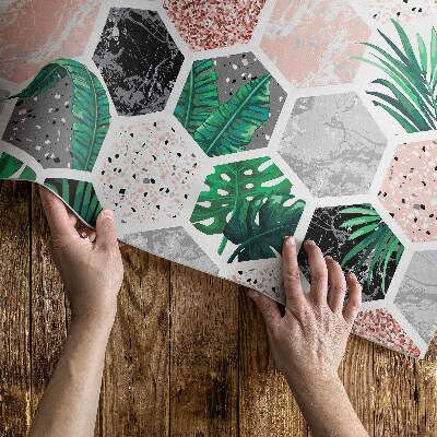 Vinylový koberec Tropické hexagony rostliny a kameny