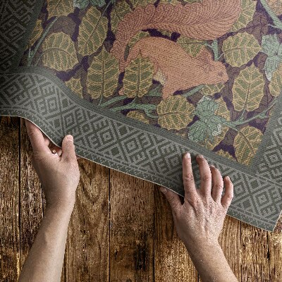 Vinylový koberec Veverky a listy ořešáku ilustrace