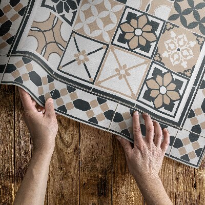 Vinylový koberec Dekorativní dlaždice s dekorativní obklady s geometrickými trojbarevnými dlaždicemi