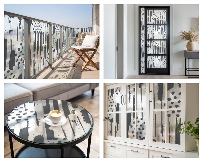 Dekorativní mléčná fólie na sklo Pruhy a tečky