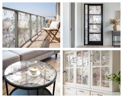 Dekorativní mléčná fólie na sklo Růžové listy