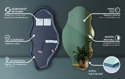 Asymetricke zrcadlo s led podsvícením na stěně