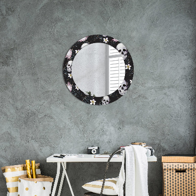 Kulaté dekorativní zrcadlo na zeď Květiny lebky