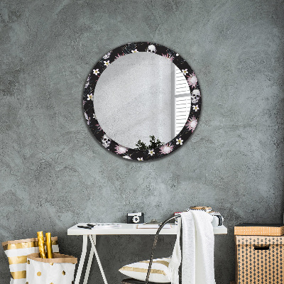 Kulaté dekorativní zrcadlo na zeď Květiny lebky