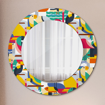 Kulaté zrcadlo s dekorem Geometrické tropické ptáky
