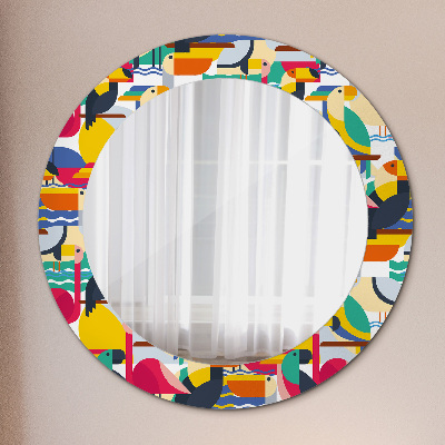 Kulaté zrcadlo s dekorem Geometrické tropické ptáky