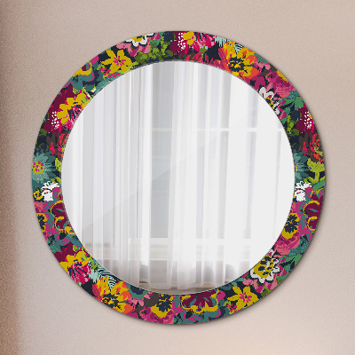 Kulaté zrcadlo tištěný rám Ručně -nakládané květiny