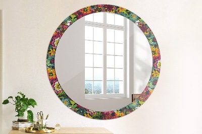 Kulaté zrcadlo tištěný rám Ručně -nakládané květiny