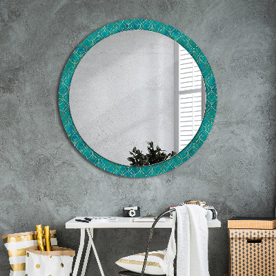 Kulaté dekorativní zrcadlo na zeď Zelená a zlaté složení