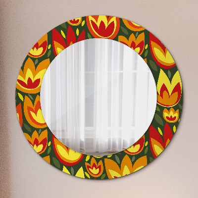 Kulaté dekorativní zrcadlo na zeď Retro tulipány