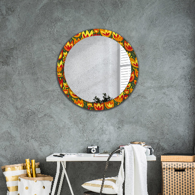 Kulaté dekorativní zrcadlo na zeď Retro tulipány