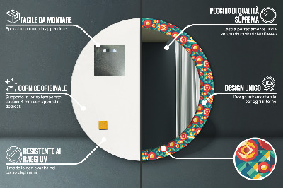 Kulaté zrcadlo tištěný rám Geometrické ovoce a listy