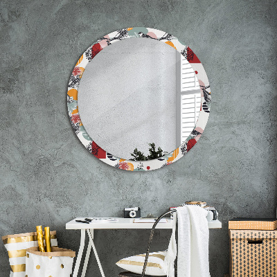 Kulaté dekorativní zrcadlo na zeď Abstrakce s ptáky