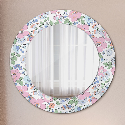 Kulaté zrcadlo tištěný rám Jemné květiny