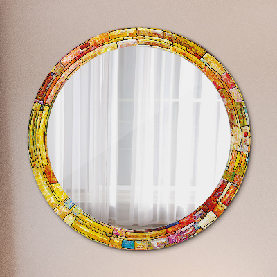 Kulaté zrcadlo tištěný rám Barevné okno vitráže
