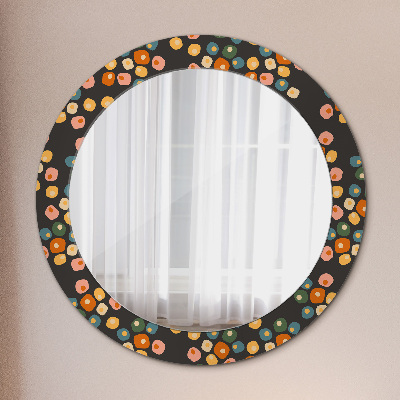 Kulaté zrcadlo tištěný rám Květinové tečky