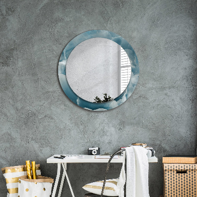 Kulaté zrcadlo tištěný rám Modrý onyx mramor