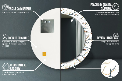 Kulaté zrcadlo tištěný rám Větve vrabců ptáků