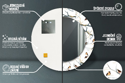 Kulaté zrcadlo tištěný rám Větve vrabců ptáků
