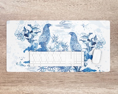 Velká podložka na stůl Birds Blue Woodcut