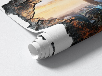 Samolepka díra ve zdi 3D 58x60 Město budoucnosti