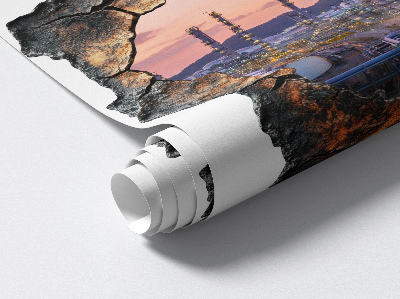 Samolepka díra ve zdi 3D 58x60 Rafinérské věže