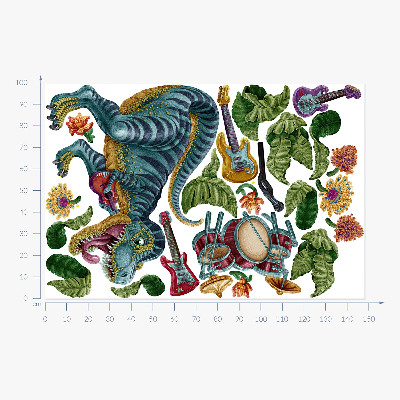 Samolepka 100x148 Hudební kreslený dinosaurus s nástroji