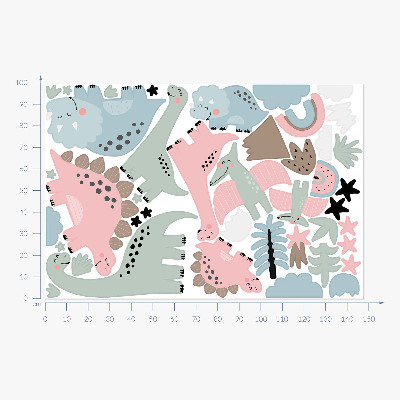 Nálepka 100x148 Dinosauři v prostředí pastelové vegetace