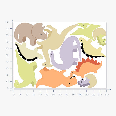 Nálepka na zeď 100x141 Rozkošní pasteloví dinosauři